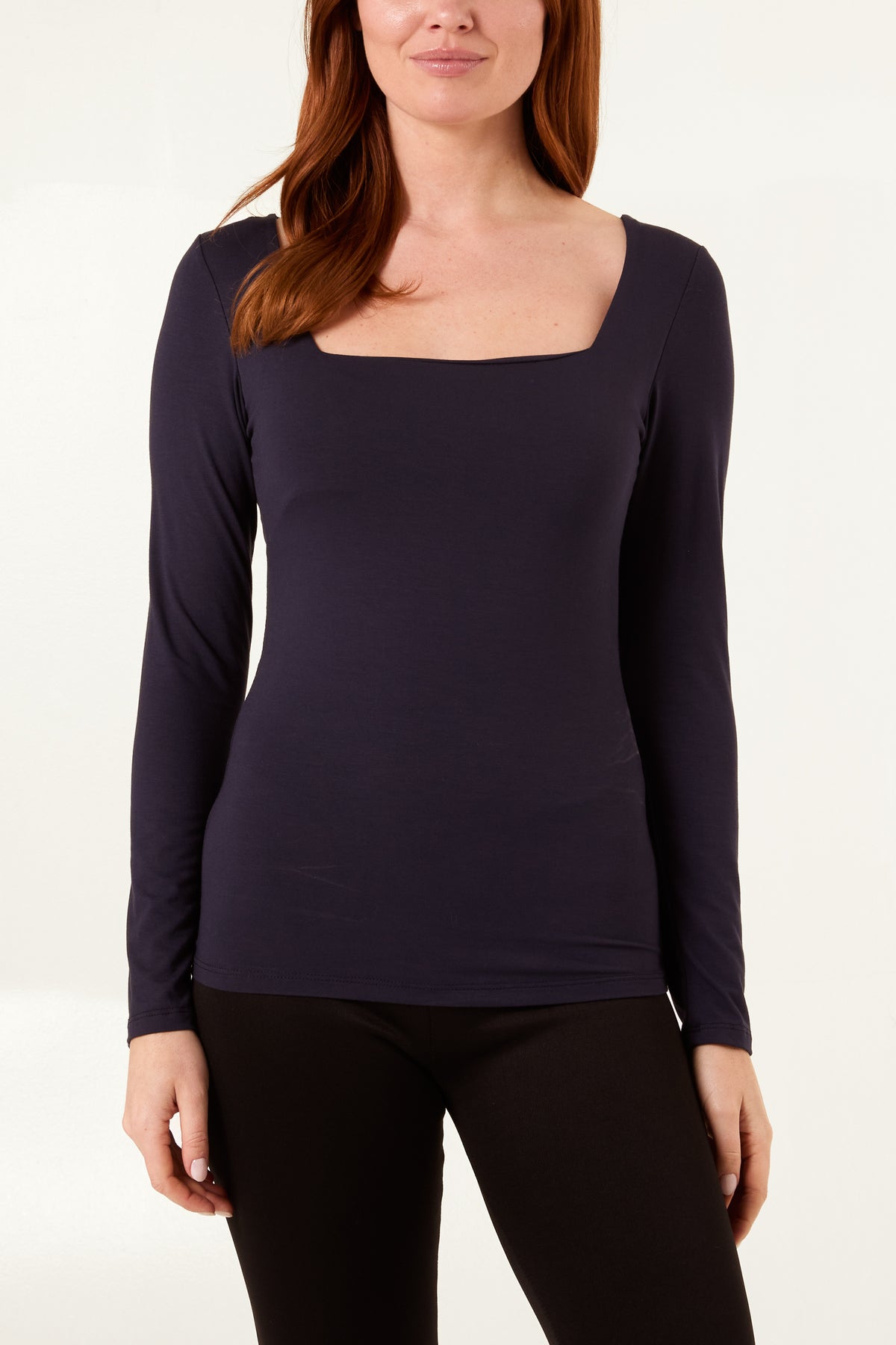 Square neck long sleeve jersey top