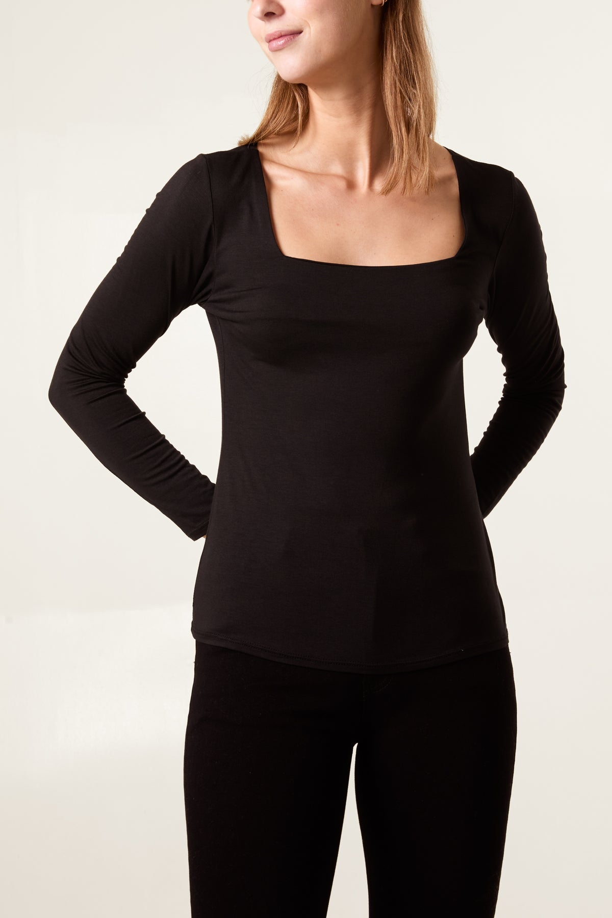 Square neck long sleeve jersey top
