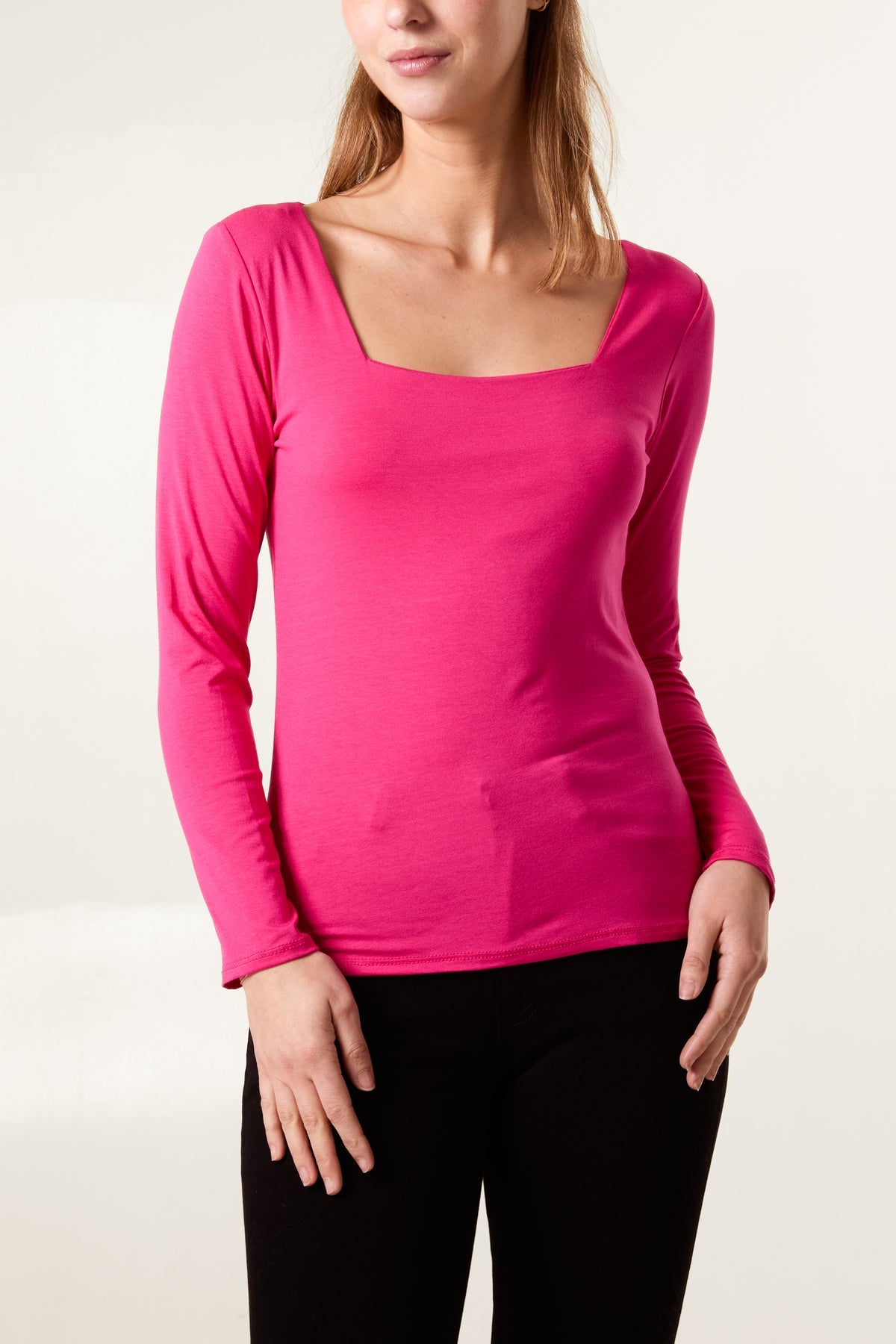 Square neck long sleeve jersey top