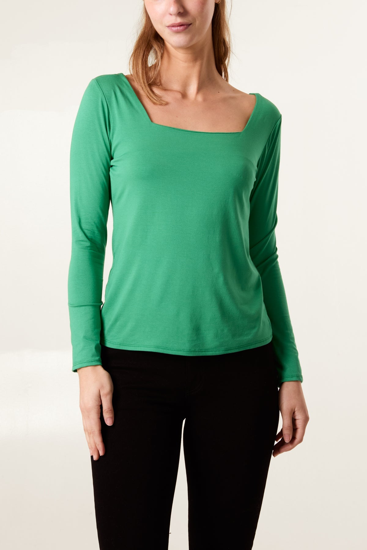 Square neck long sleeve jersey top