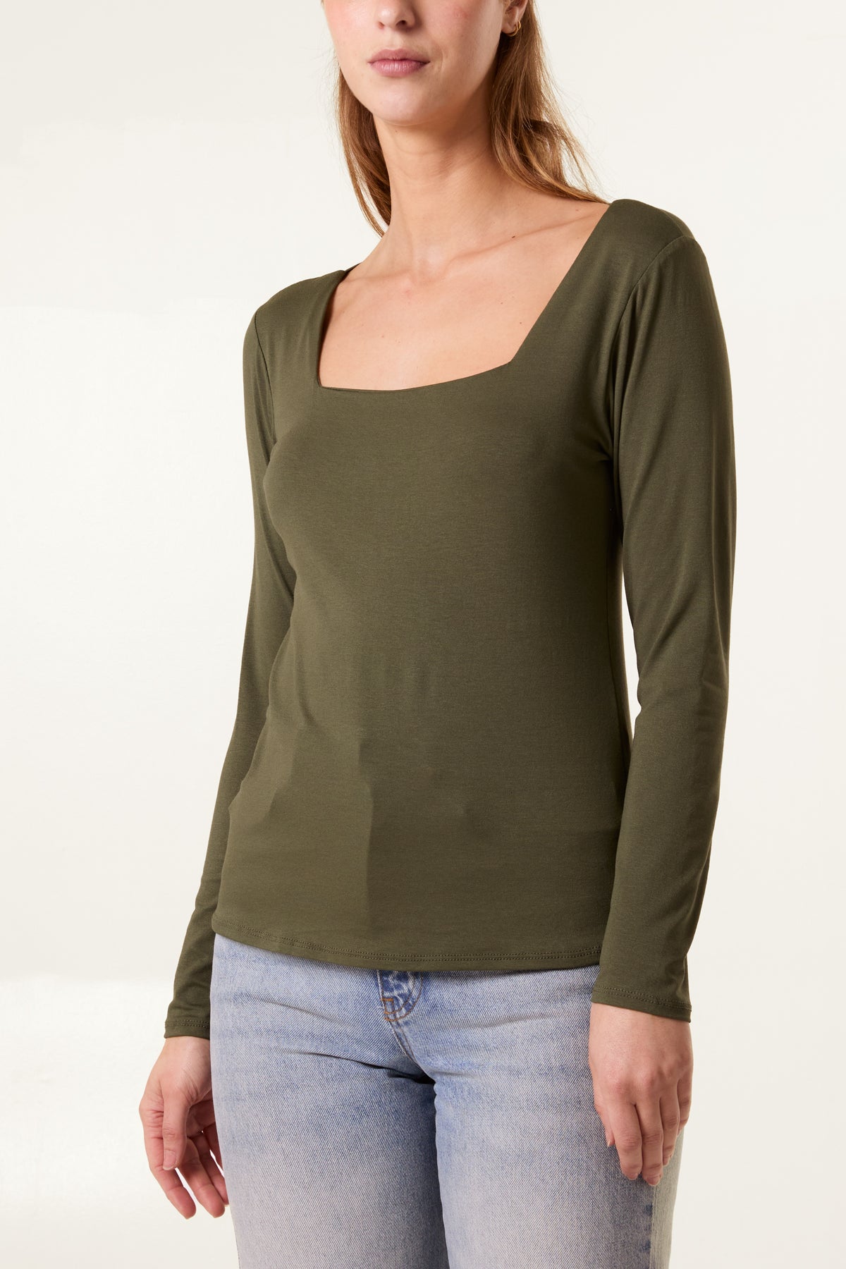 Square neck long sleeve jersey top