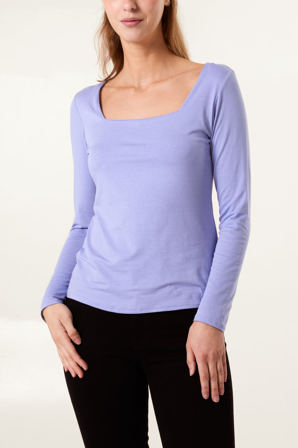 Square neck long sleeve jersey top