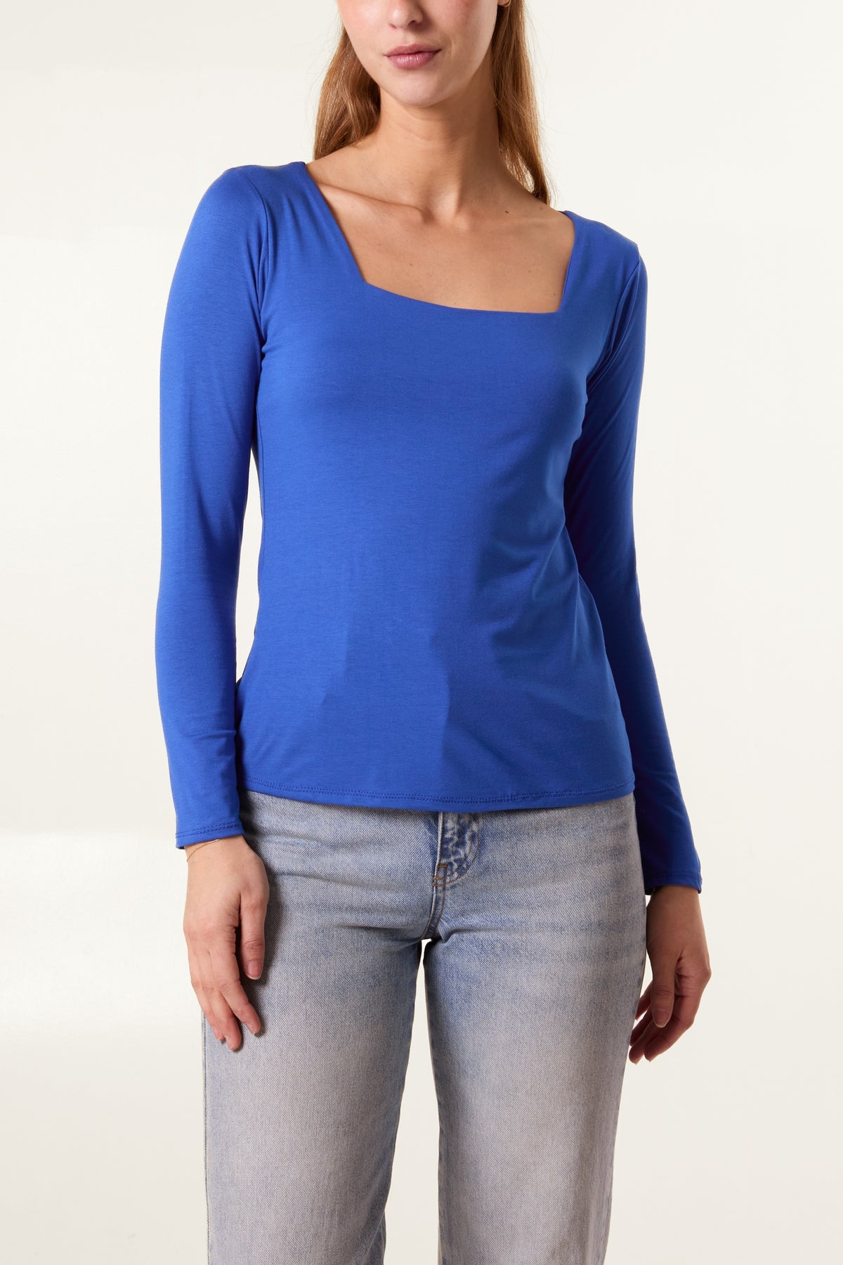 Square neck long sleeve jersey top